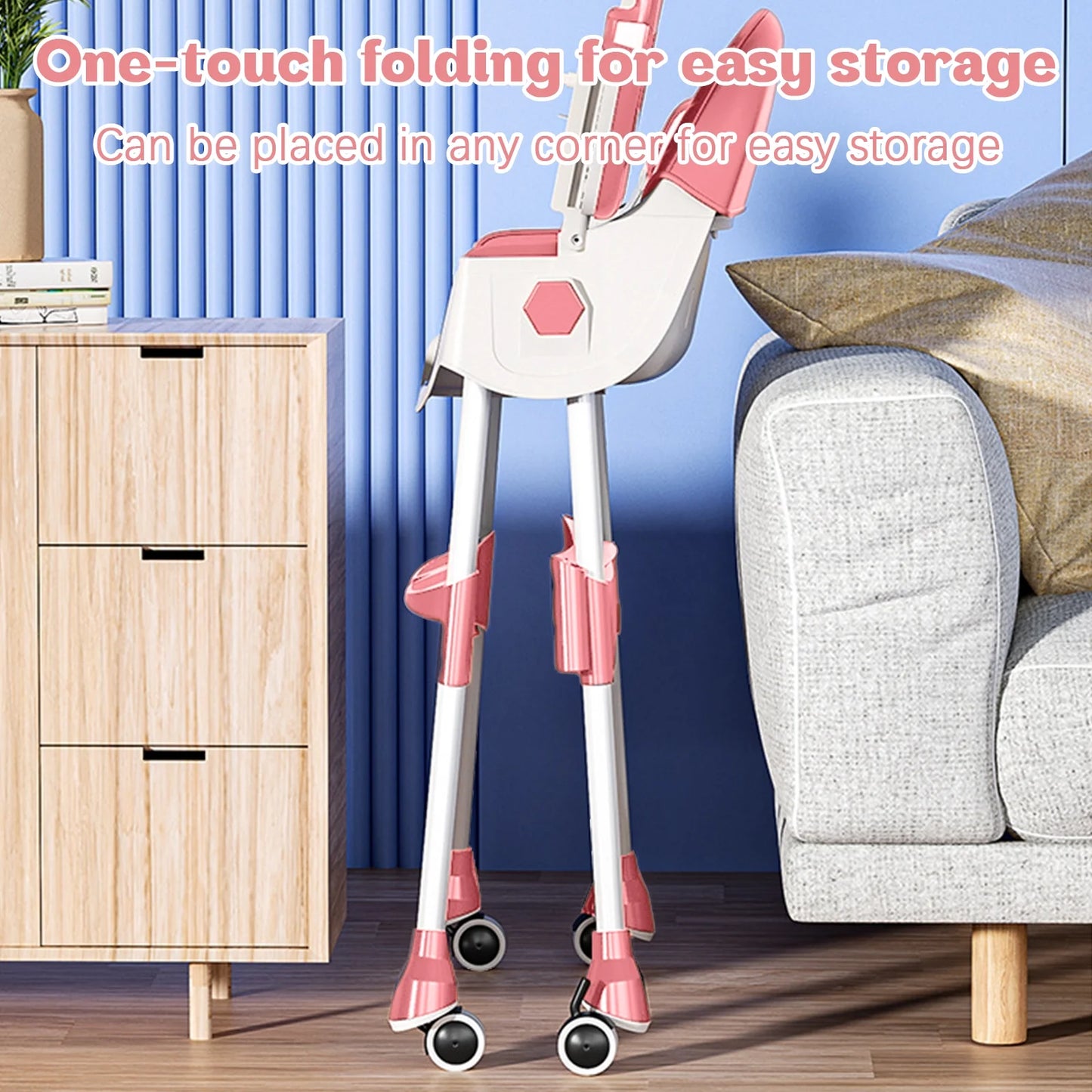 4-In-1 Baby High Chair, Portable Dining Chairs Eat & Play with Double-Layer Dinner Plate and Toy Rack, for 0-36 Months, Pink