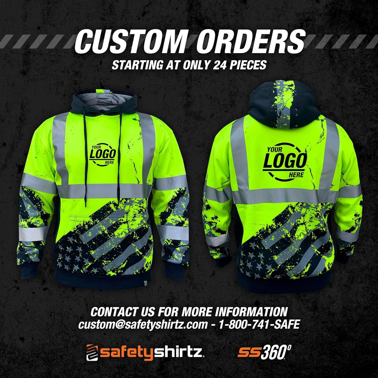 High Visibility Hoodie - SS360 American Grit ANSI Class 3 Type R Hi Vis Hoodie - Cold Weather Reflective Jacket
