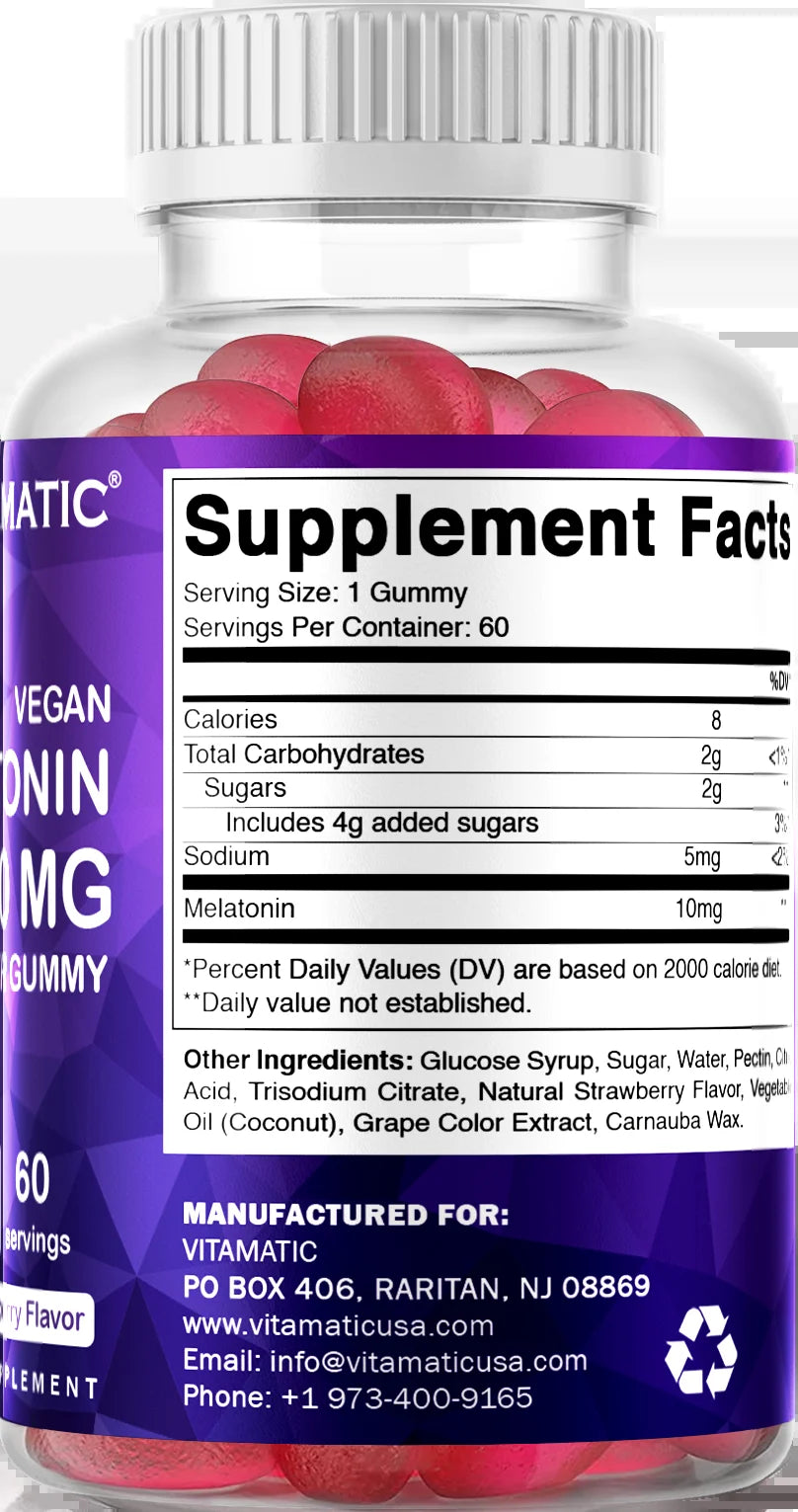 2 Pack - Melatonin 10Mg per Gummy - 60 Servings - 60 Vegetarian Gummies - Non-Habit Forming Sleep Aid Supplement