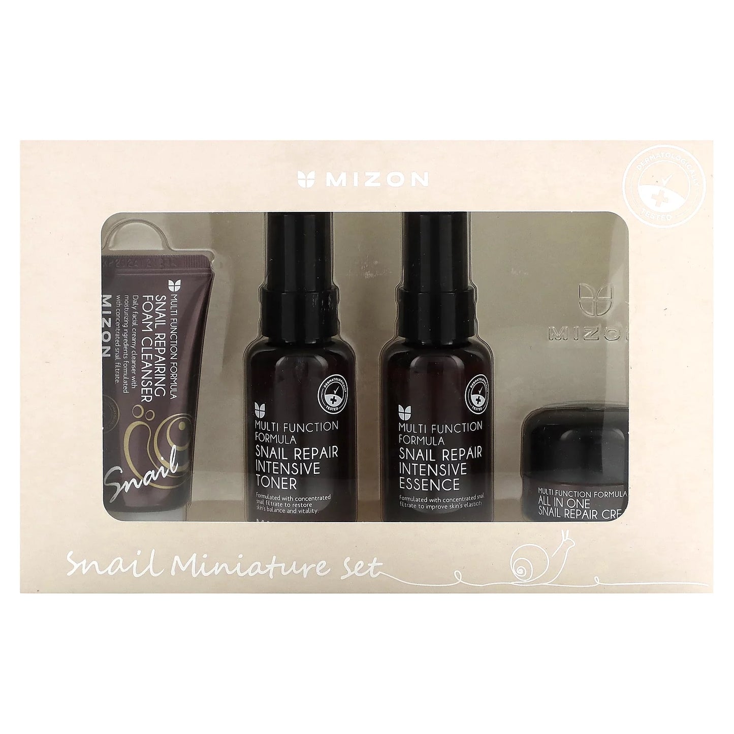 Snail Line Set, Korean Snail Skincare Essentials Set, Mini Sized Snail Foam Cleanser, Toner, Essence, and All in One Facial Cream to Improve Skin Tone, Fine Wrinkles, Smooth, Moisturize.