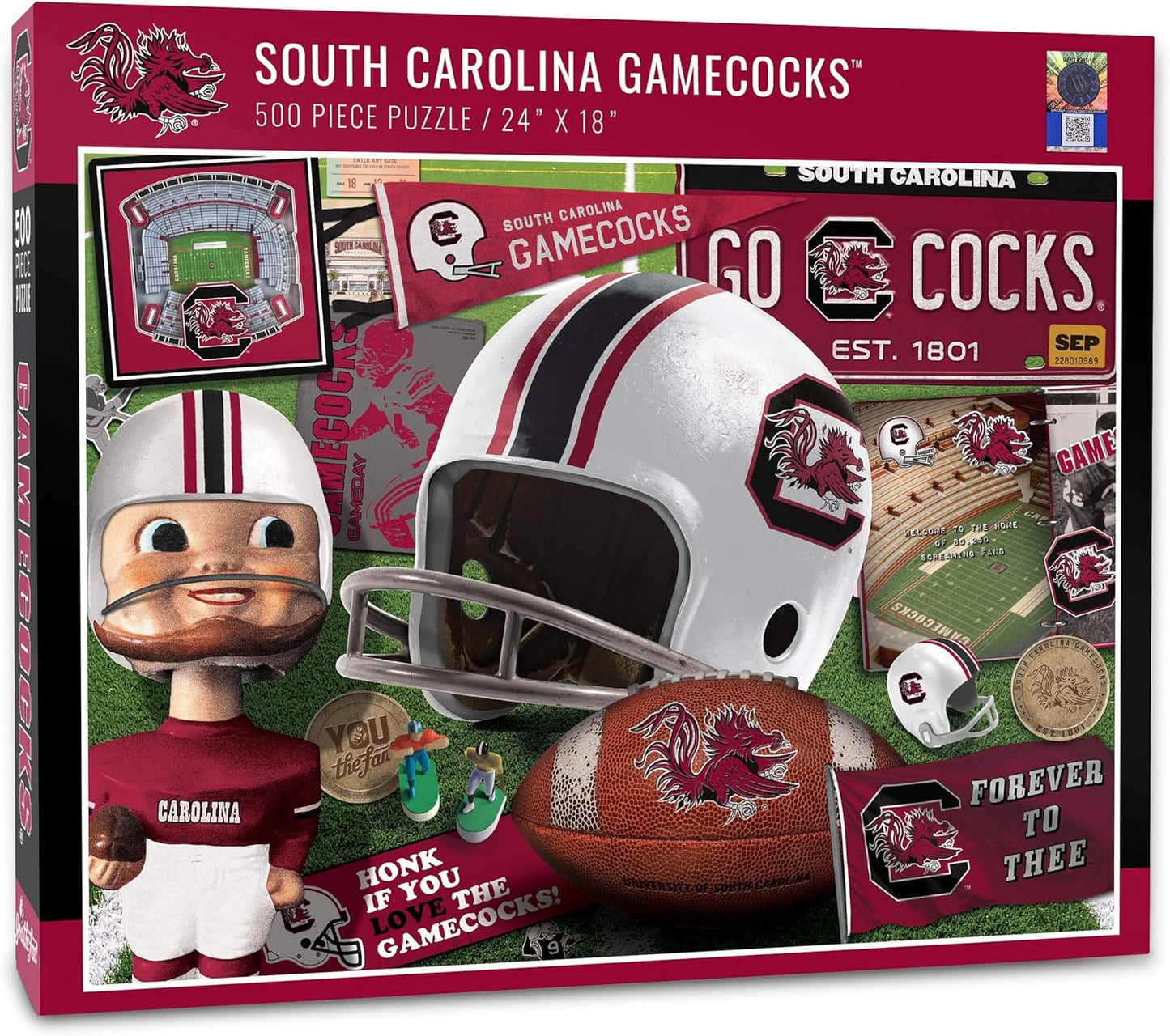 NCAA S Carolina Gamecocks Retro Series Puzzle - 500 Pieces, Team Colors, Large
