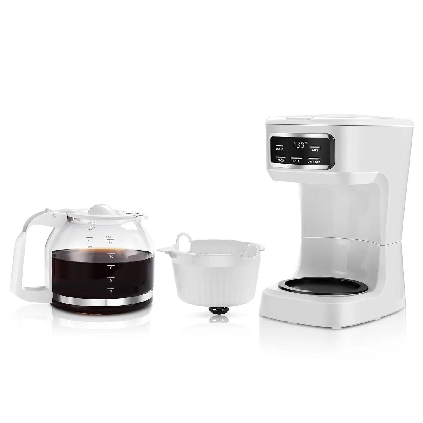 12 Cup Programmable Coffee Maker, 1.8 Liter Capacity, White