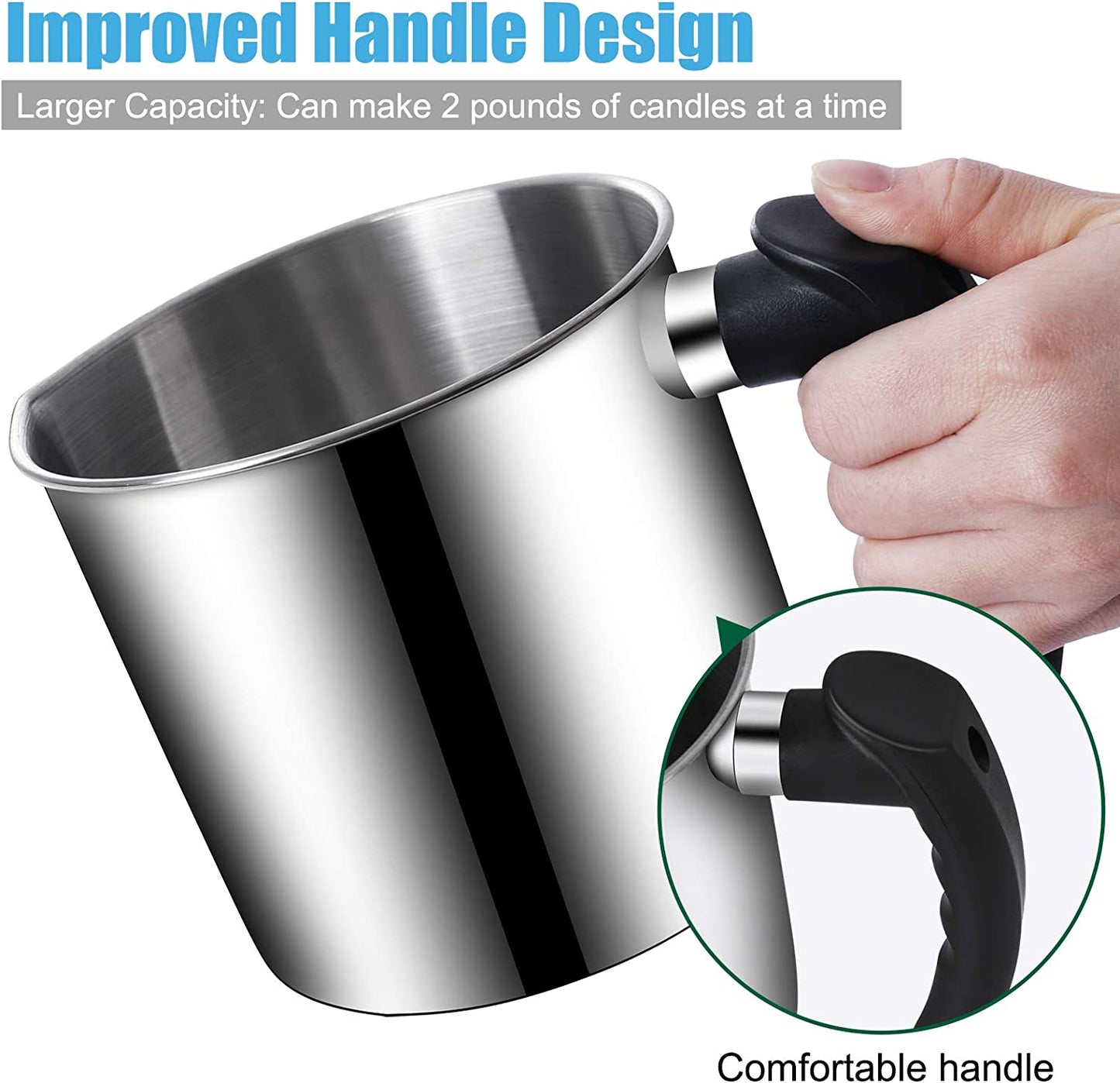 Candle Making Pouring Pot, 44Oz Double Boiler Wax Melting Pot, 1Pc Spoon, 304 Stainless Steel Candle Making Pitcher, Silver Color with Heat-Resistant Handle and Dripless Pouring Spout Design