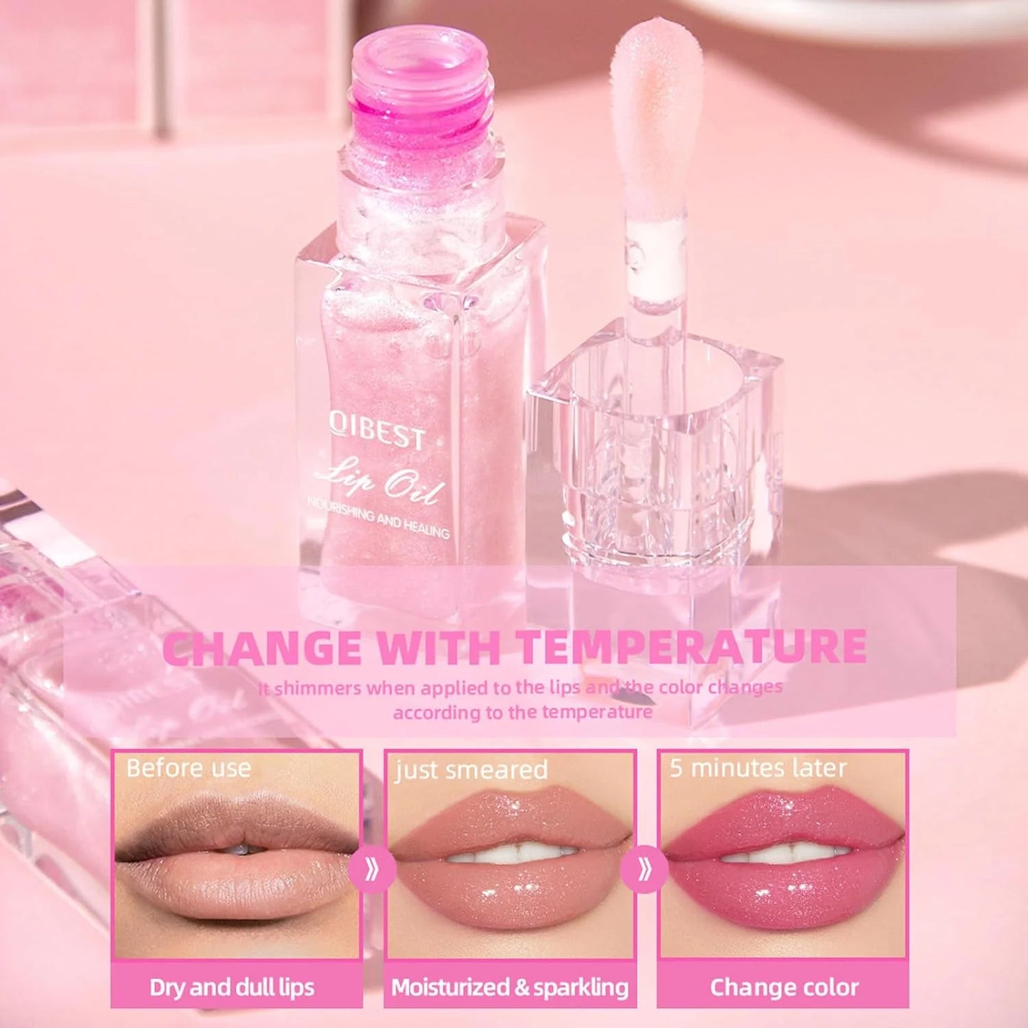 Magic Color Changing Moisturizing Lip Glow Oil, Plumping Glimmer Repair Lip Oil, Hydrating Lip Gloss Lightweight Lip Care Balm, Long Lasting Non-Sticky Fresh Smooth Texture Lip Oil