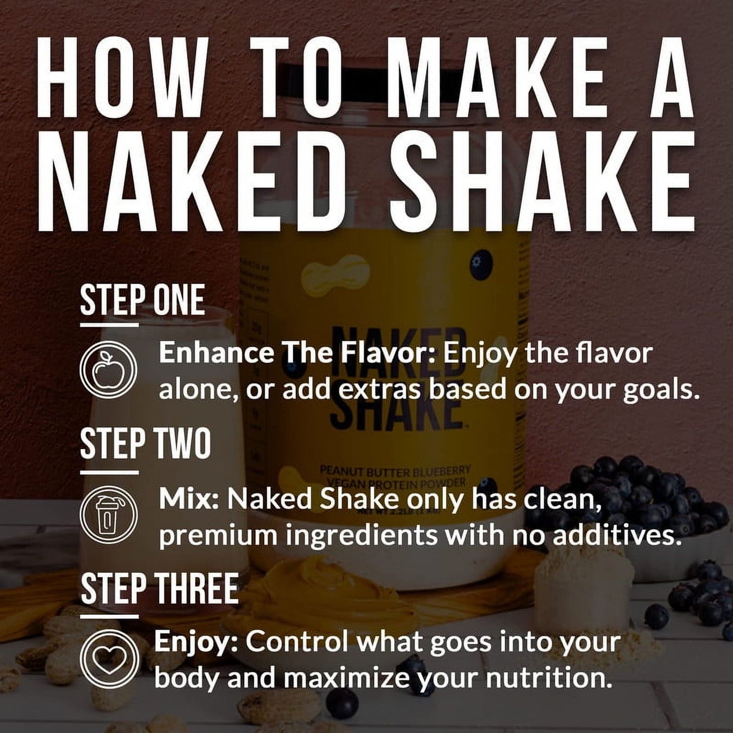 Naked Shake - Peanut Butter Blueberry Protein Powder, Plant Based Protein with Mct Oil, Gluten-Free, Soy-Free, No Gmos or Artificial Sweeteners - 30 Servings