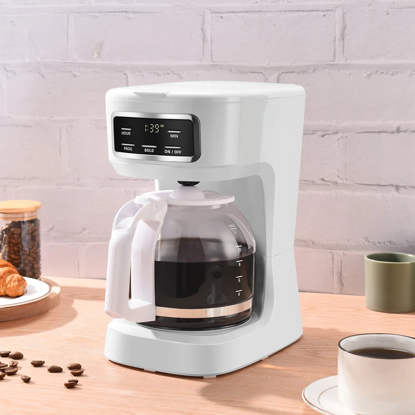 12 Cup Programmable Coffee Maker, 1.8 Liter Capacity, White