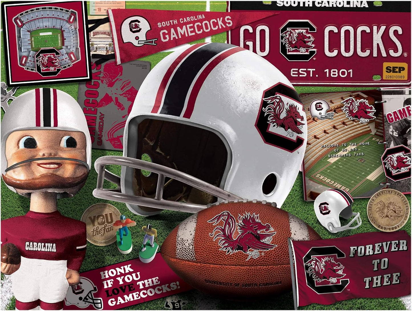 NCAA S Carolina Gamecocks Retro Series Puzzle - 500 Pieces, Team Colors, Large