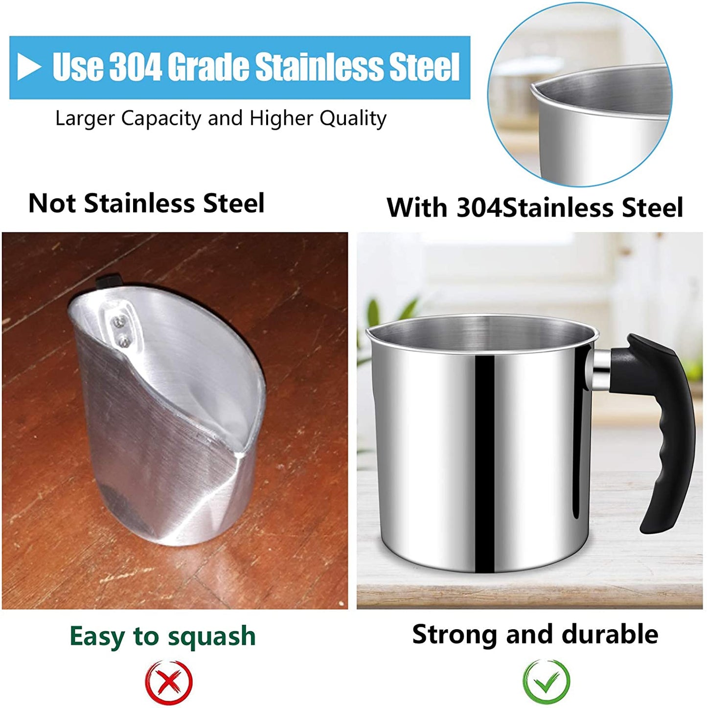 Candle Making Pouring Pot, 44Oz Double Boiler Wax Melting Pot, 1Pc Spoon, 304 Stainless Steel Candle Making Pitcher, Silver Color with Heat-Resistant Handle and Dripless Pouring Spout Design