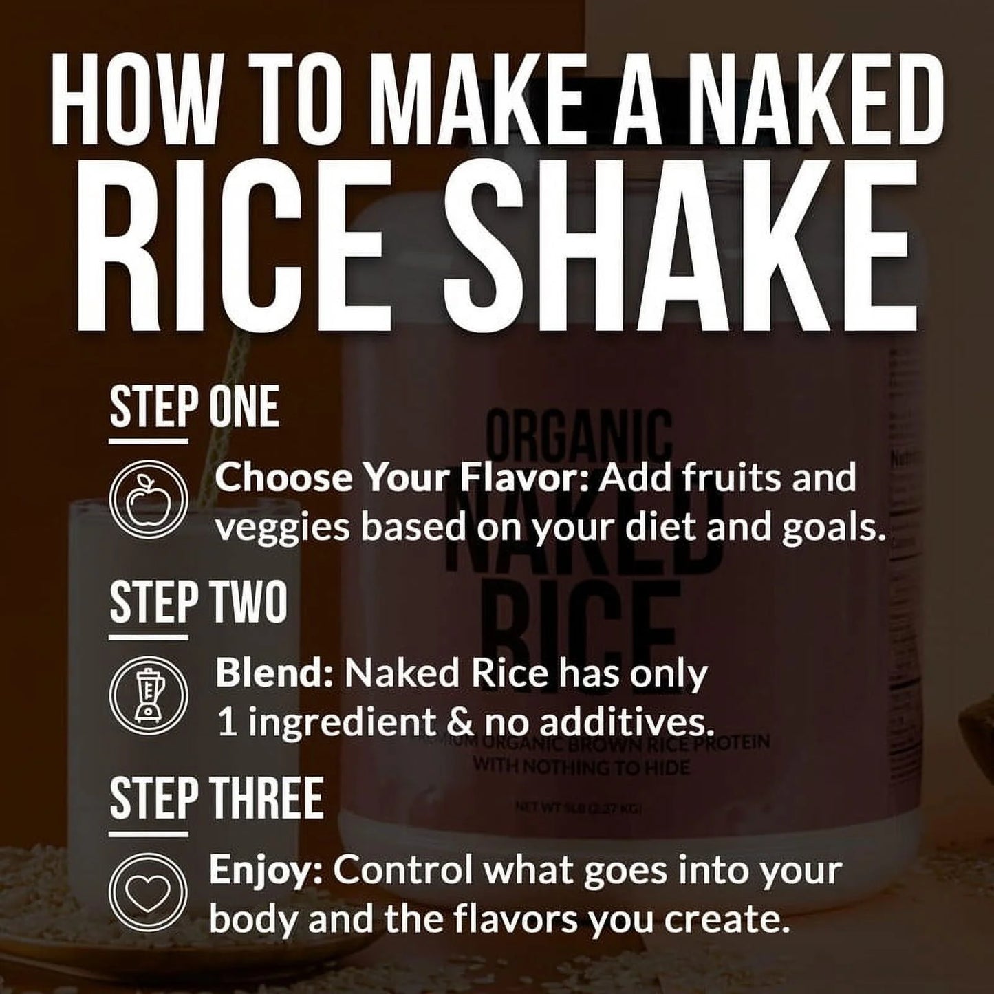 Naked Rice - Organic Brown Rice Protein Powder - Vegan Protein Powder - 5Lb Bulk, GMO Free, Gluten Free & Soy Free. Plant-Based Protein, No Artificial Ingredients - 76 Servings