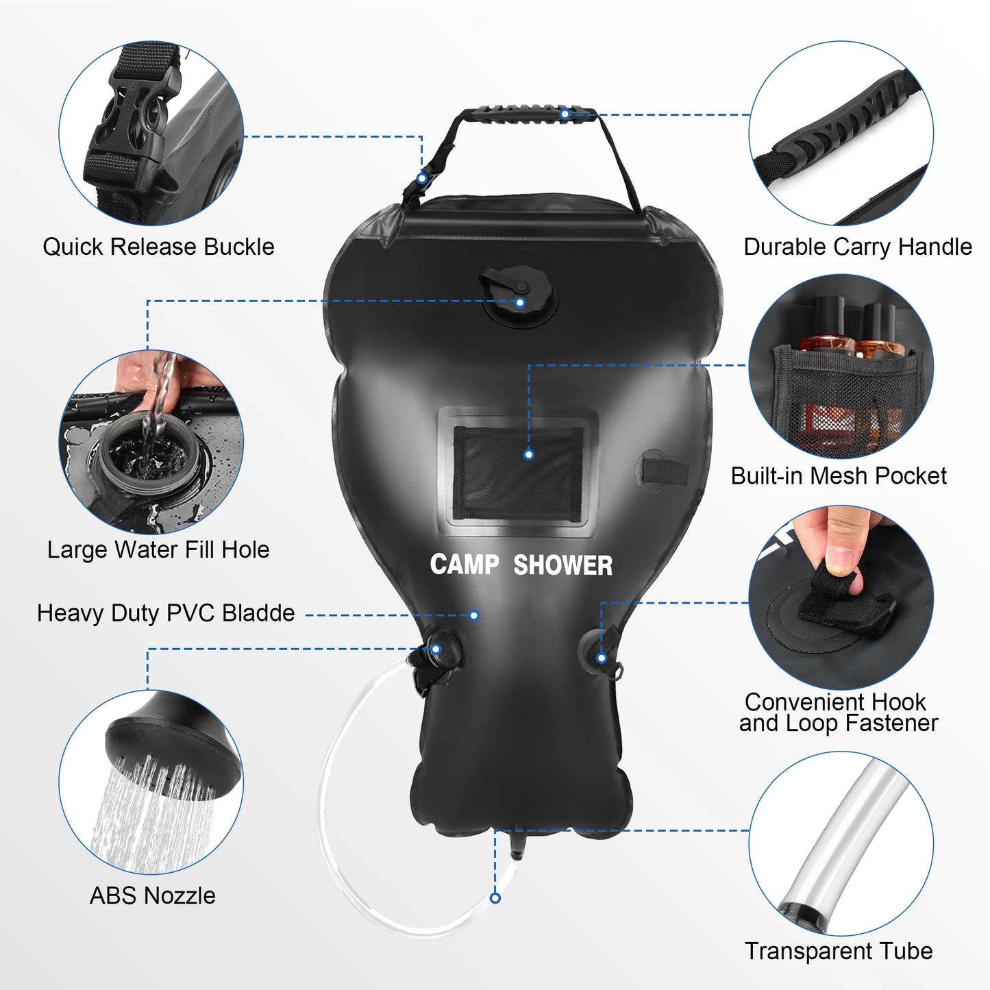 6.6 Gallons Portable Camping Shower Bag, Solar Heating Shower Bag for Traveling Hiking Beach, Black