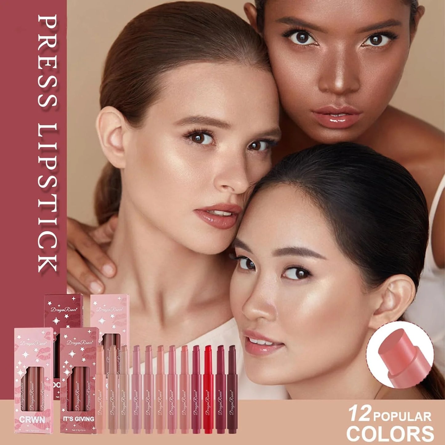 3 Colors Matte Nude Lipstick Set, Velvet Crayon Lipstick Sets, Cream Finish, Non-Stick Cup, Not Fade, High Pigment, Long Lasting Vivid Natural Lip Makeup Gift for Women & Girls