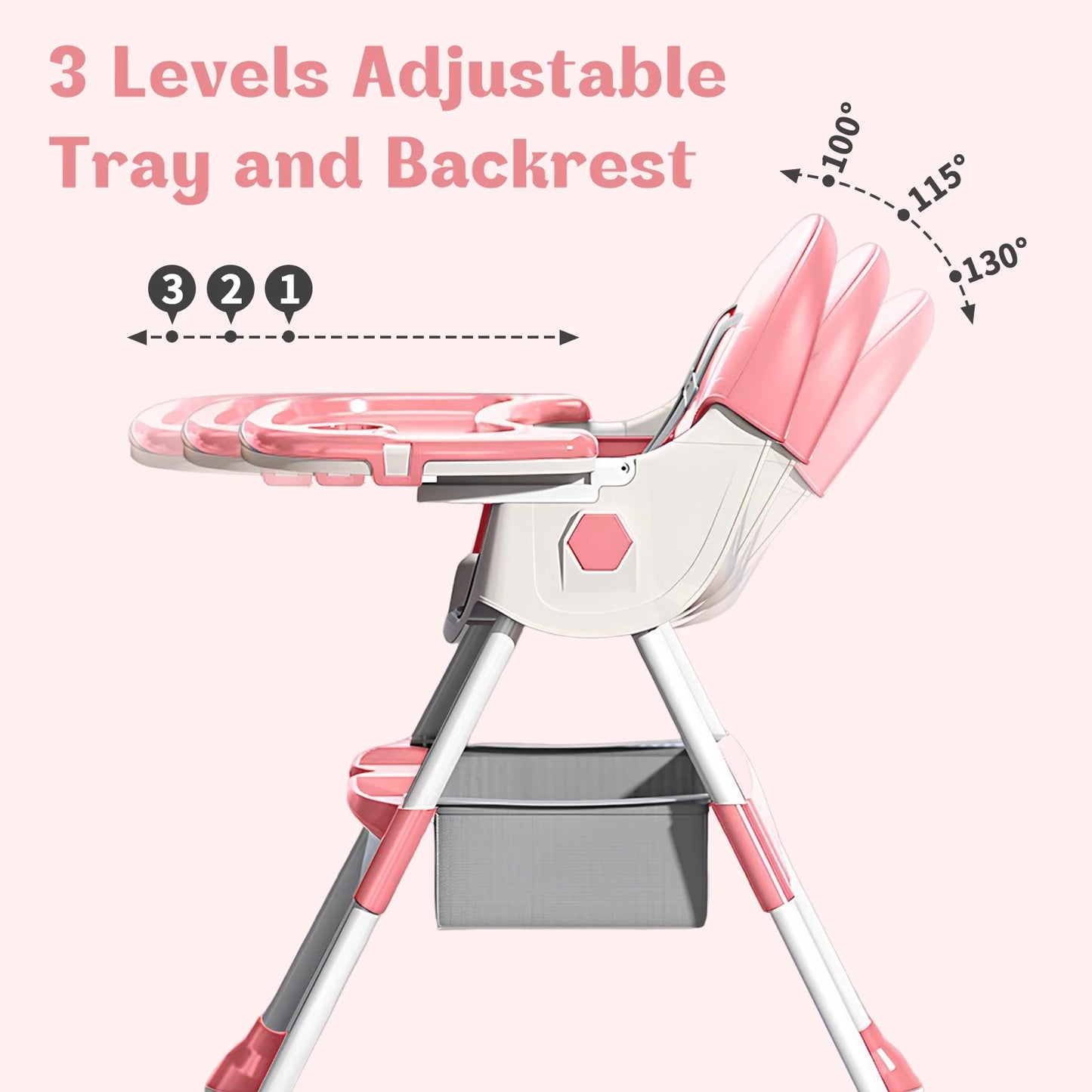 4-In-1 Baby High Chair, Portable Dining Chairs Eat & Play with Double-Layer Dinner Plate and Toy Rack, for 0-36 Months, Pink
