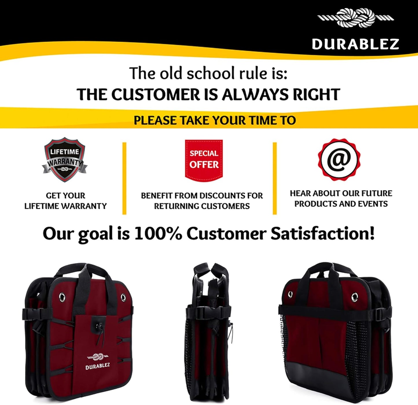 Car Trunk Organizer - Collapsible, Foldable - with Covering Net, Removable Dividers, Attachable Non-Slip Pads, Mounting Straps, and Stainless Hooks - for SUV, Truck, Sedan, Minivan, and Van - Cherry