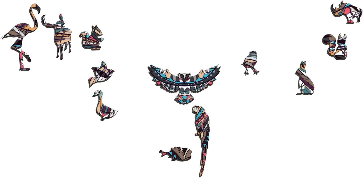 Wooden Jigsaw Puzzles for Adults, Beautiful Unique Family Owl Animal Shaped Puzzle 122 Pieces Best Gift for Adults and Kids, Small Size 9.84 × 5.51 in (25 × 14 Cm