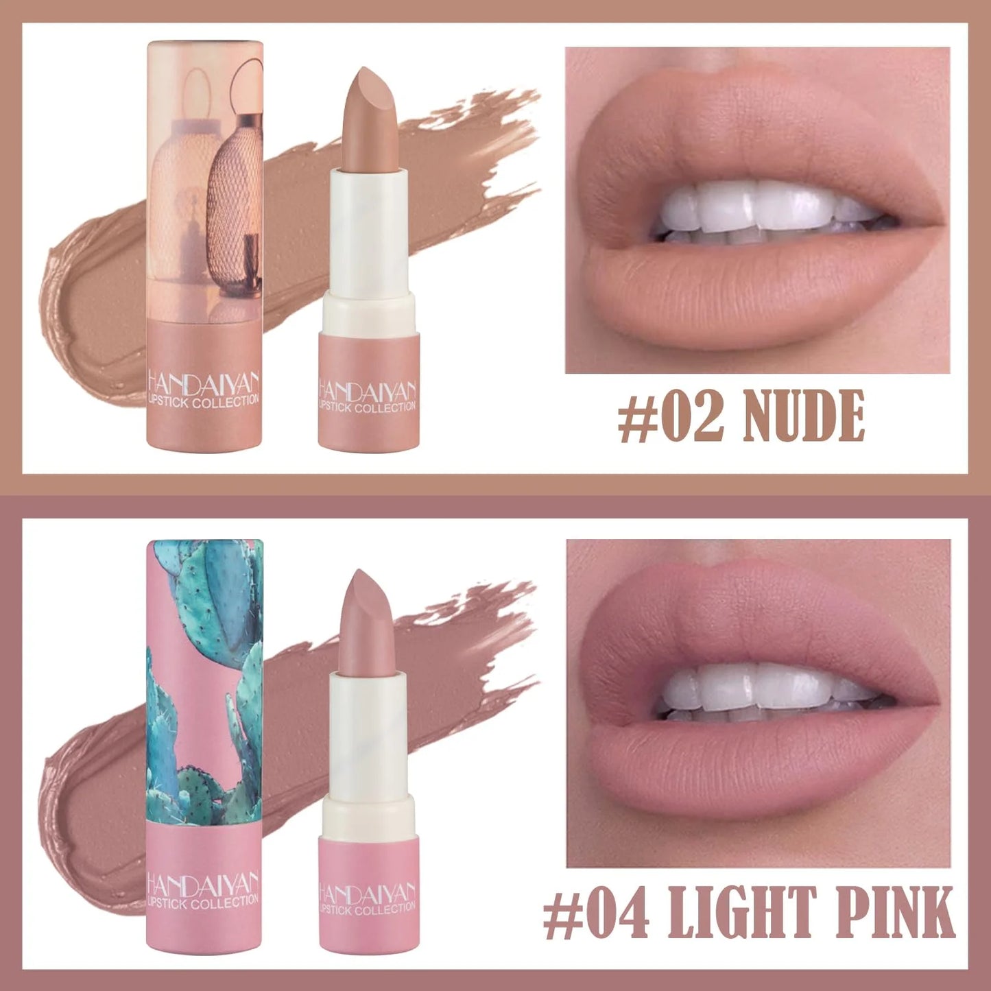 2 Colors Nude Matte Lipstick, Velvety Smooth Moisturizing Nude Paper Tube Vivid Lip Gloss Stain, Long Lasting Waterproof Non-Sticky Smudge-Proof Lipstick for Women Beauty Makeup