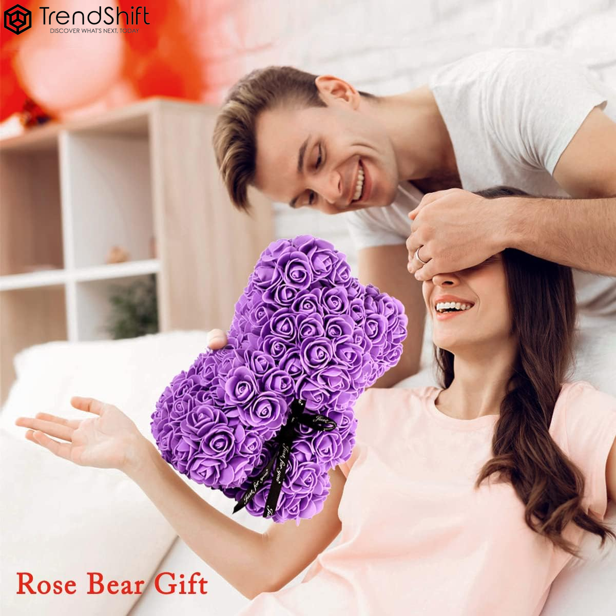 Rose Bear Gift for Women, Flower Bear Mom Birthday Gifts from Daughter Son, Rose Teddy Bear Valentines Day Gifts for Girlfriend, for Wife Mom(Purple)