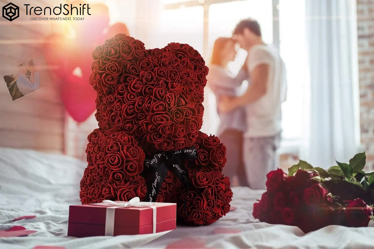 10-Inch Rose Flower Bear Gifts for Valentine'S Day,Mother'S Day,Christmas(Wine Red)
