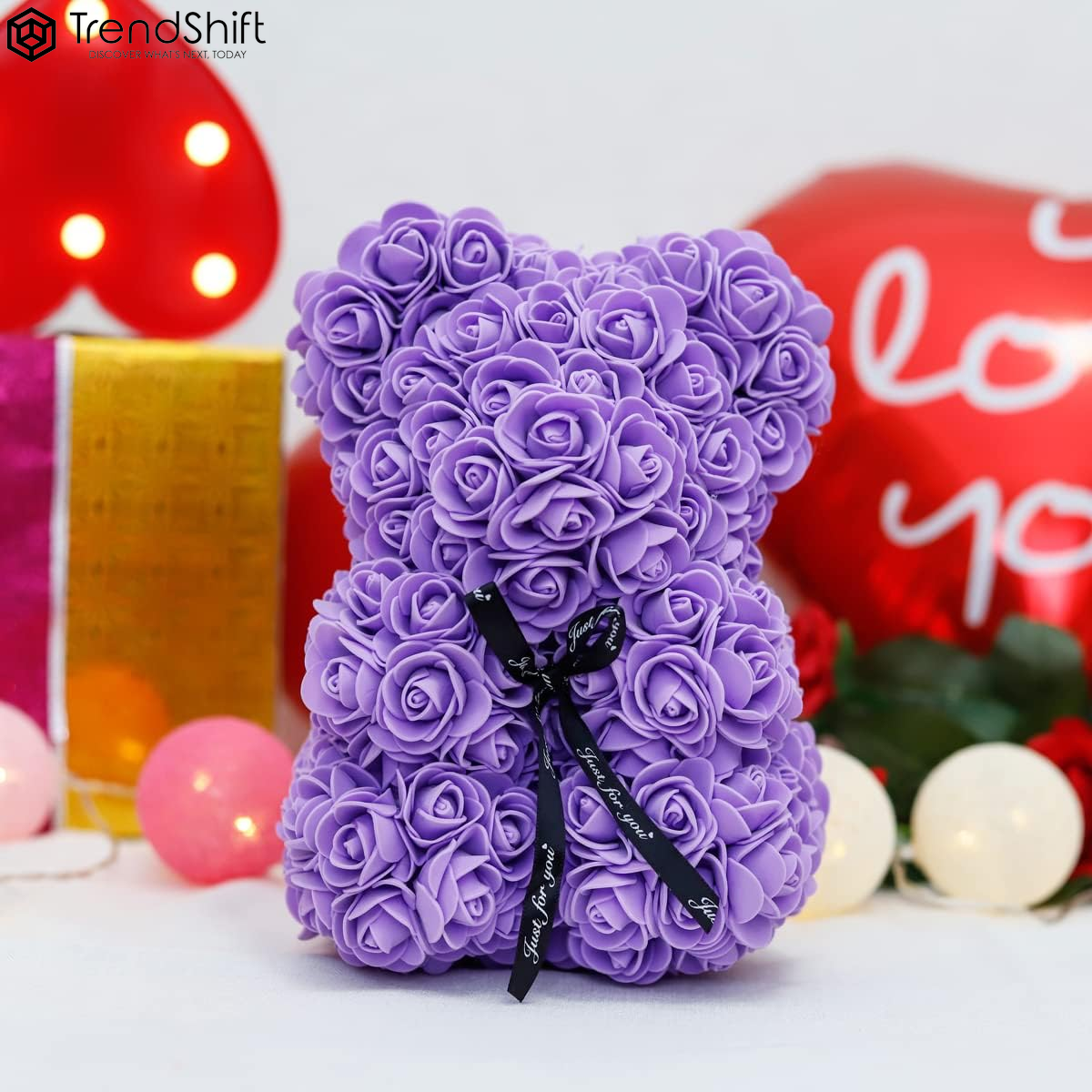 Rose Bear Gift for Women, Flower Bear Mom Birthday Gifts from Daughter Son, Rose Teddy Bear Valentines Day Gifts for Girlfriend, for Wife Mom(Purple)