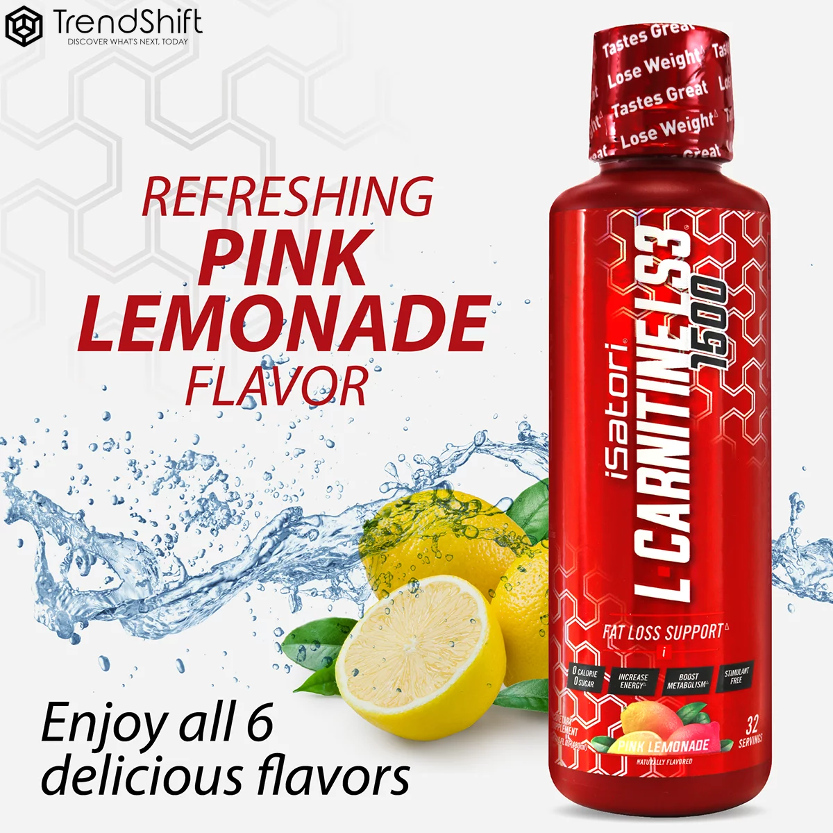L-Carnitine LS3 Concentrated Liquid Metabolic Enhancer and Energy Booster - Health and Fitness - Keto Friendly - Stimulant Free - Pink Lemonade 1500Mg (32 Servings)
