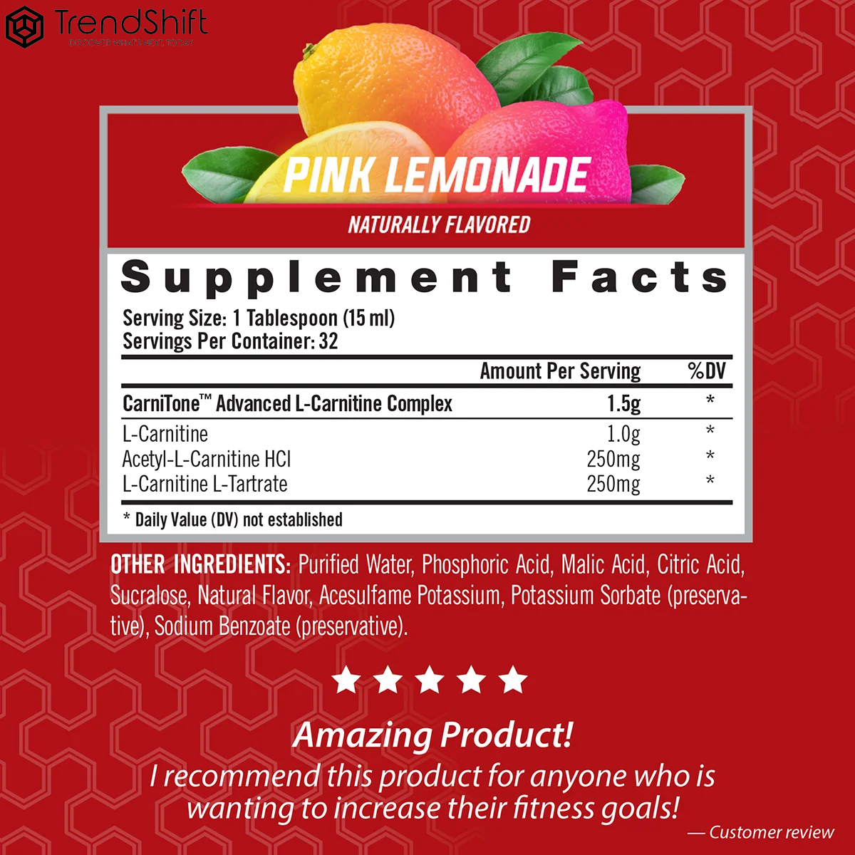L-Carnitine LS3 Concentrated Liquid Metabolic Enhancer and Energy Booster - Health and Fitness - Keto Friendly - Stimulant Free - Pink Lemonade 1500Mg (32 Servings)