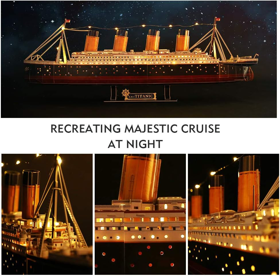Titanic 3D LED Puzzles for Adults 88 CM 266 Pieces,Titanic Toys for Adults Teens, Home Decor Birthday Gifts Adults Easter Gifts Teacher Gifts