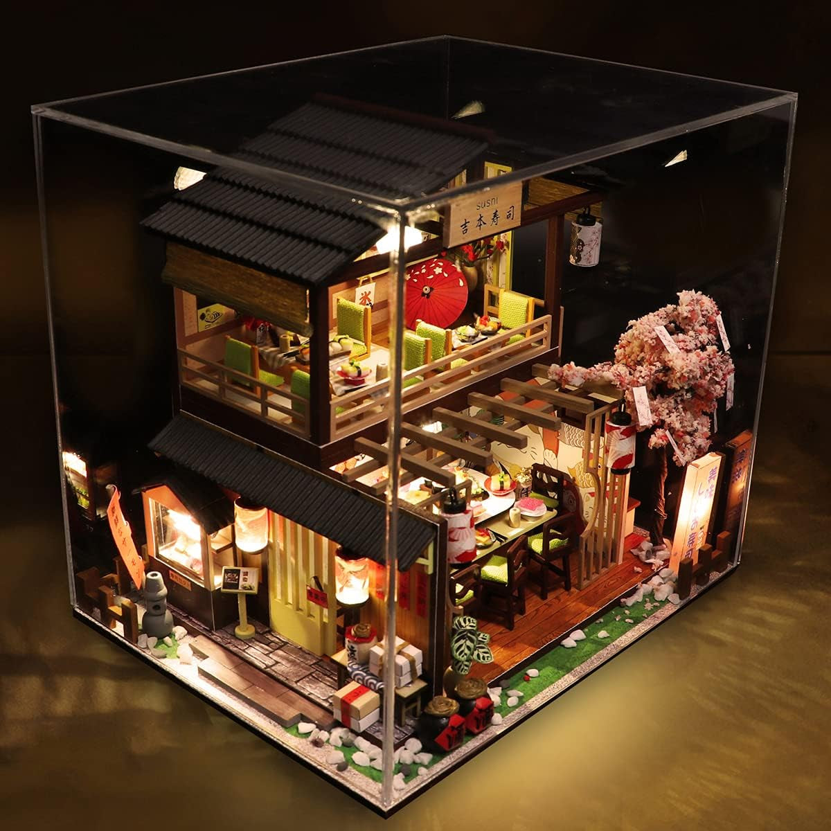 DIY Miniature Dollhouse Kit, Tiny House Kit with Furniture, Miniature House Kit 1:24 Scale Japanese Style Shop, Great Handmade Crafts Gift for Birthday Christmas Day
