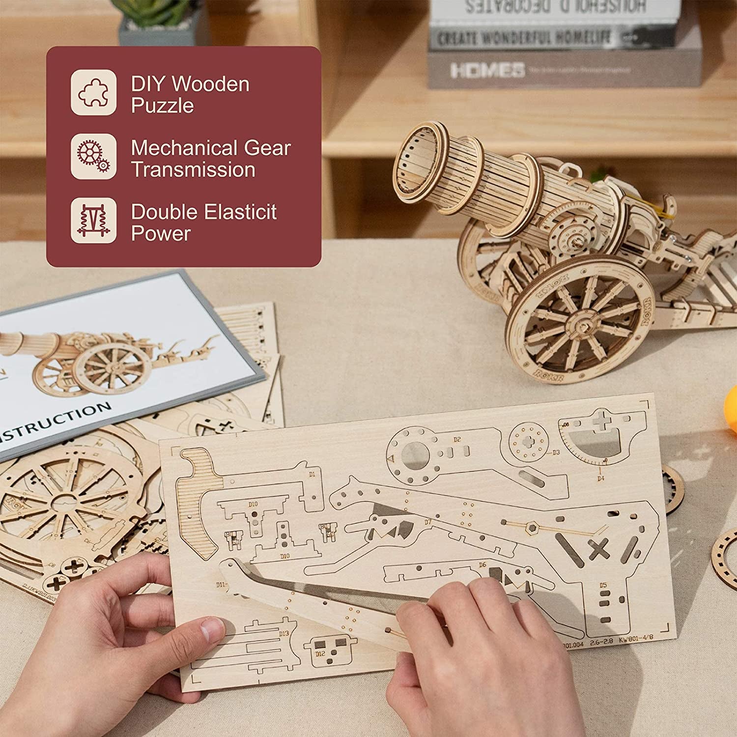 3D Wooden Puzzle Medieval Cannon Model Kits Building Set Gifts for Adults&Teens