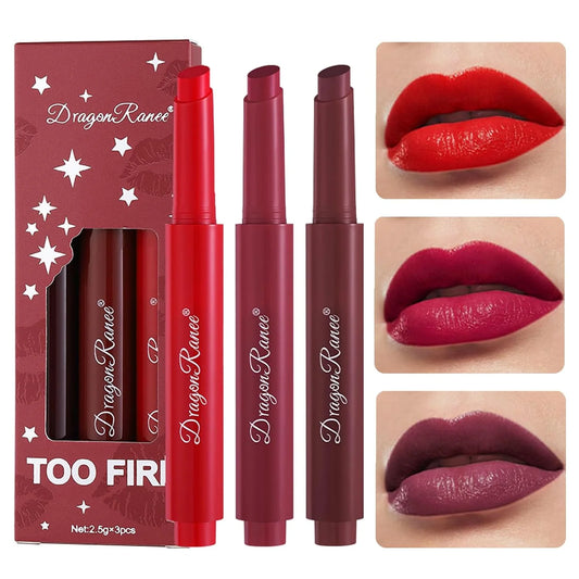 3 Colors Matte Nude Lipstick Set, Velvet Crayon Lipstick Sets, Cream Finish, Non-Stick Cup, Not Fade, High Pigment, Long Lasting Vivid Natural Lip Makeup Gift for Women & Girls