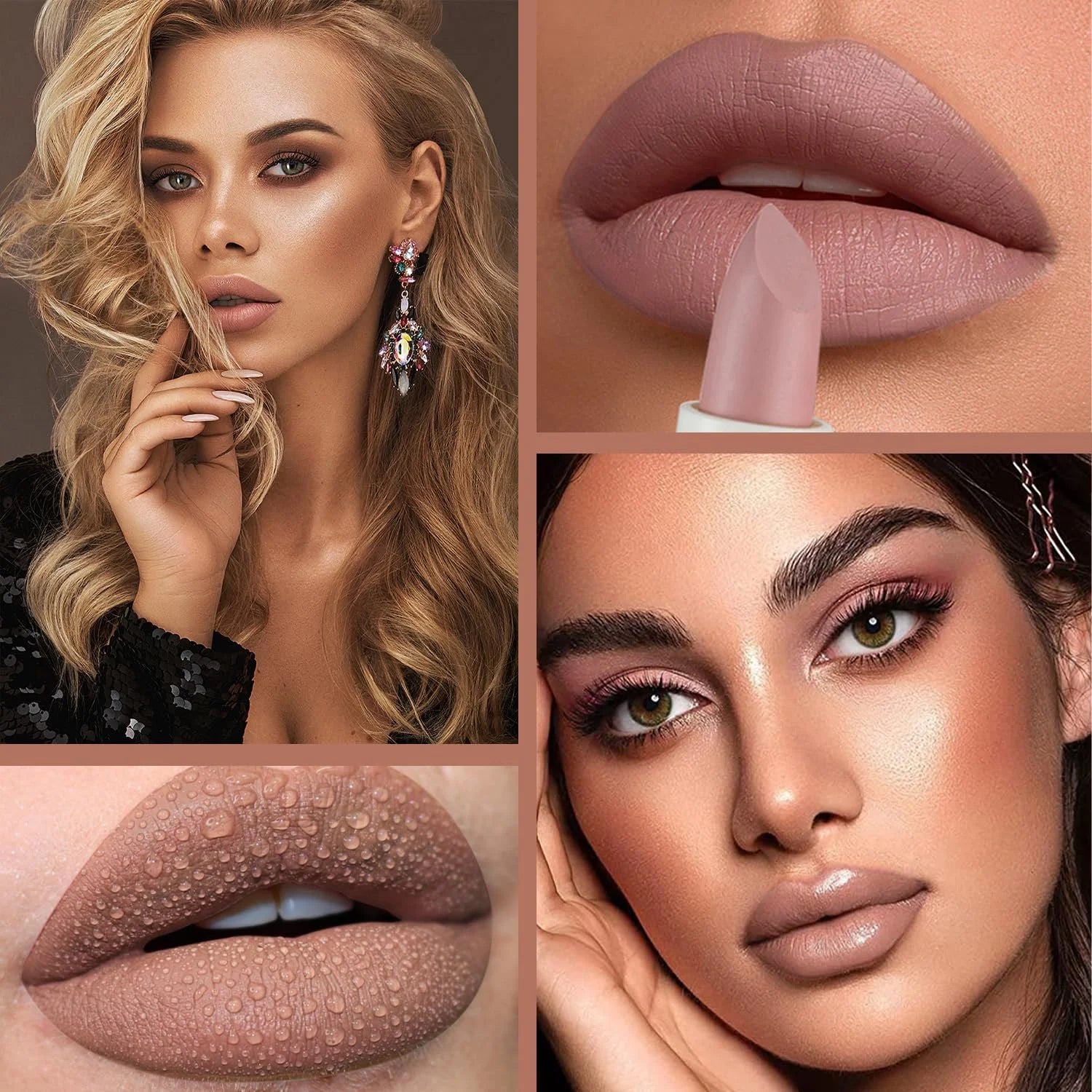2 Colors Nude Matte Lipstick, Velvety Smooth Moisturizing Nude Paper Tube Vivid Lip Gloss Stain, Long Lasting Waterproof Non-Sticky Smudge-Proof Lipstick for Women Beauty Makeup