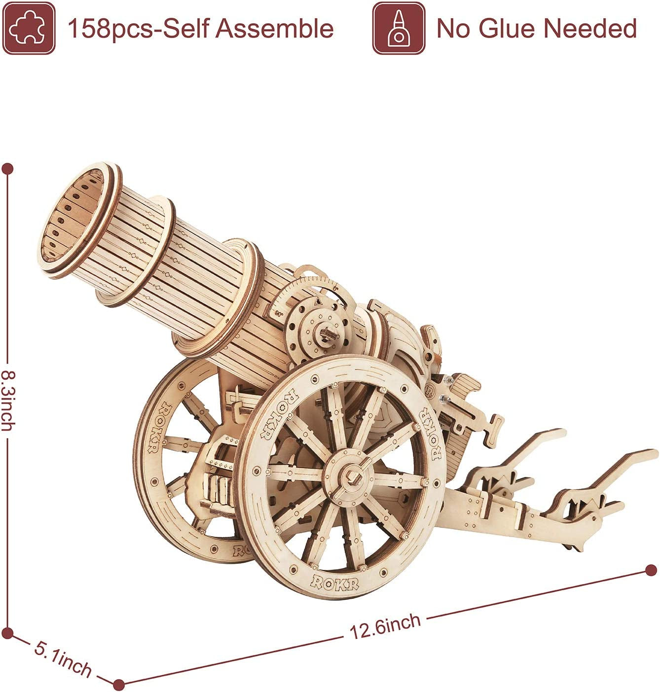 3D Wooden Puzzle Medieval Cannon Model Kits Building Set Gifts for Adults&Teens