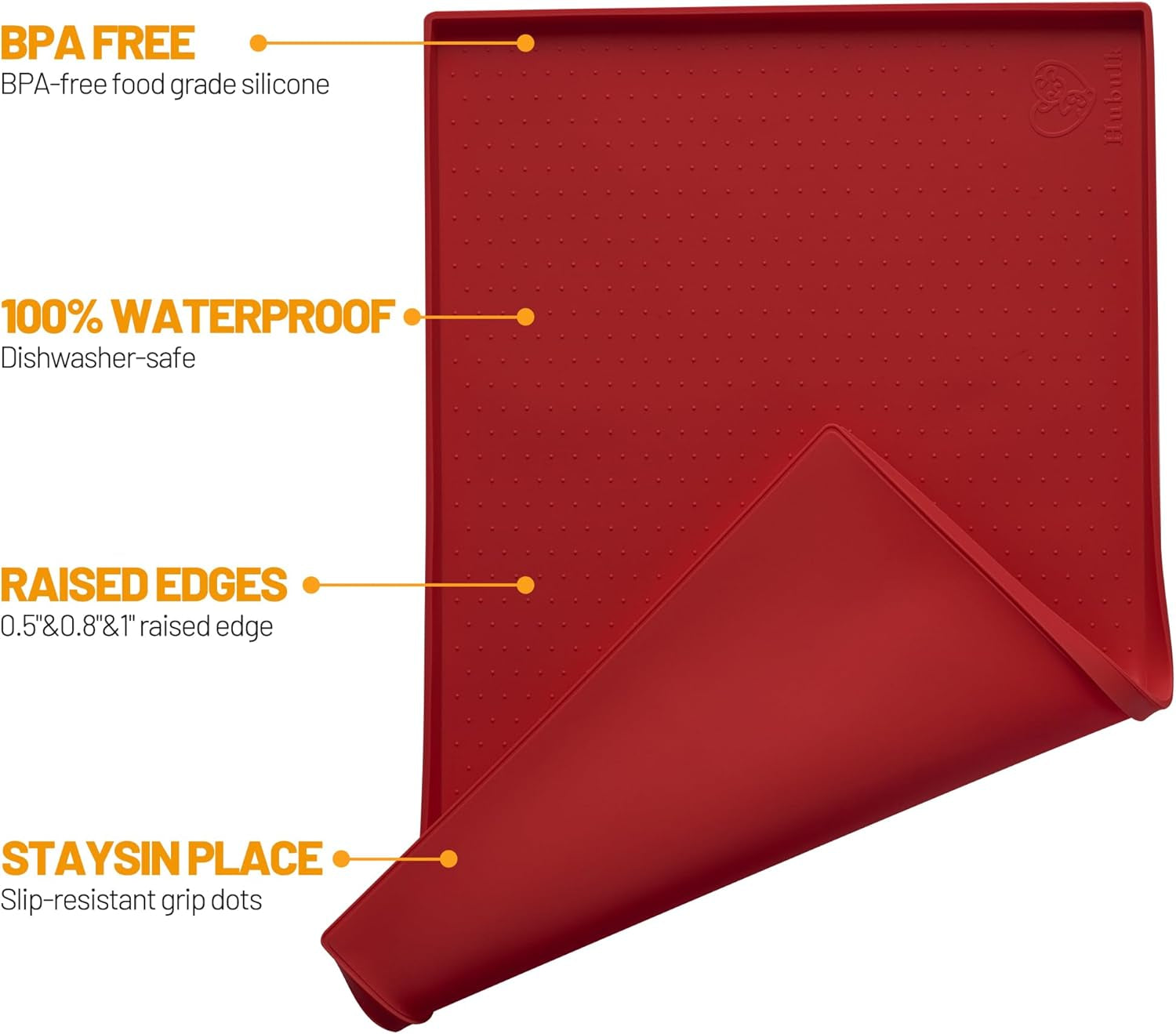 Dog Feeding Mat,100% Waterproof BPA Free Silicone Pet Food and Water Bowl Placemat,Dishwasher, High Raised Edge to Prevent Spills,Nonslip Tray to Stop Messes on Floor (19"X12"X0.5", Red)