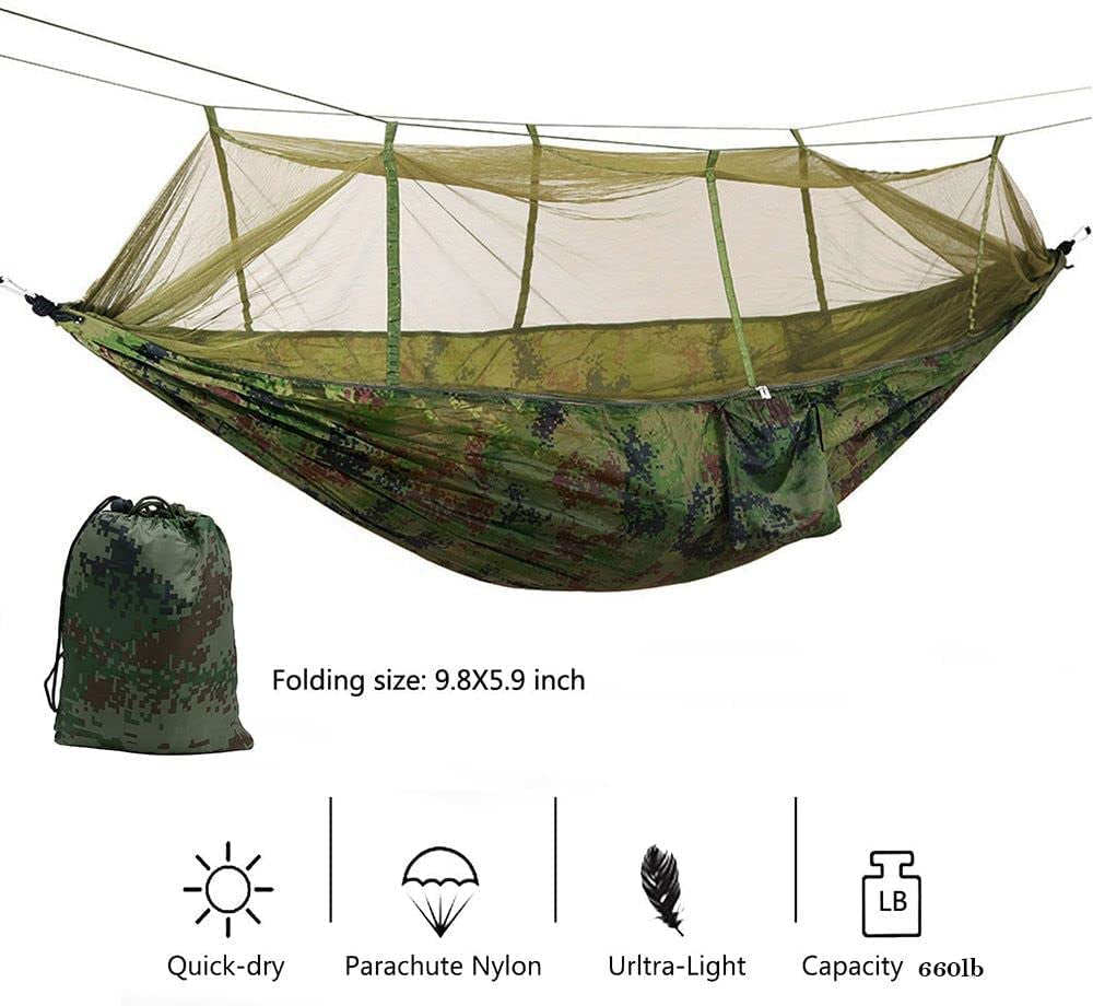 Camping Hammock with Net Netting, Single & Double Tree Hammock Net, Lightweight Nylon Portable Hammock for Backpacking, Camping, Travel, Beach, Yard Multi Color