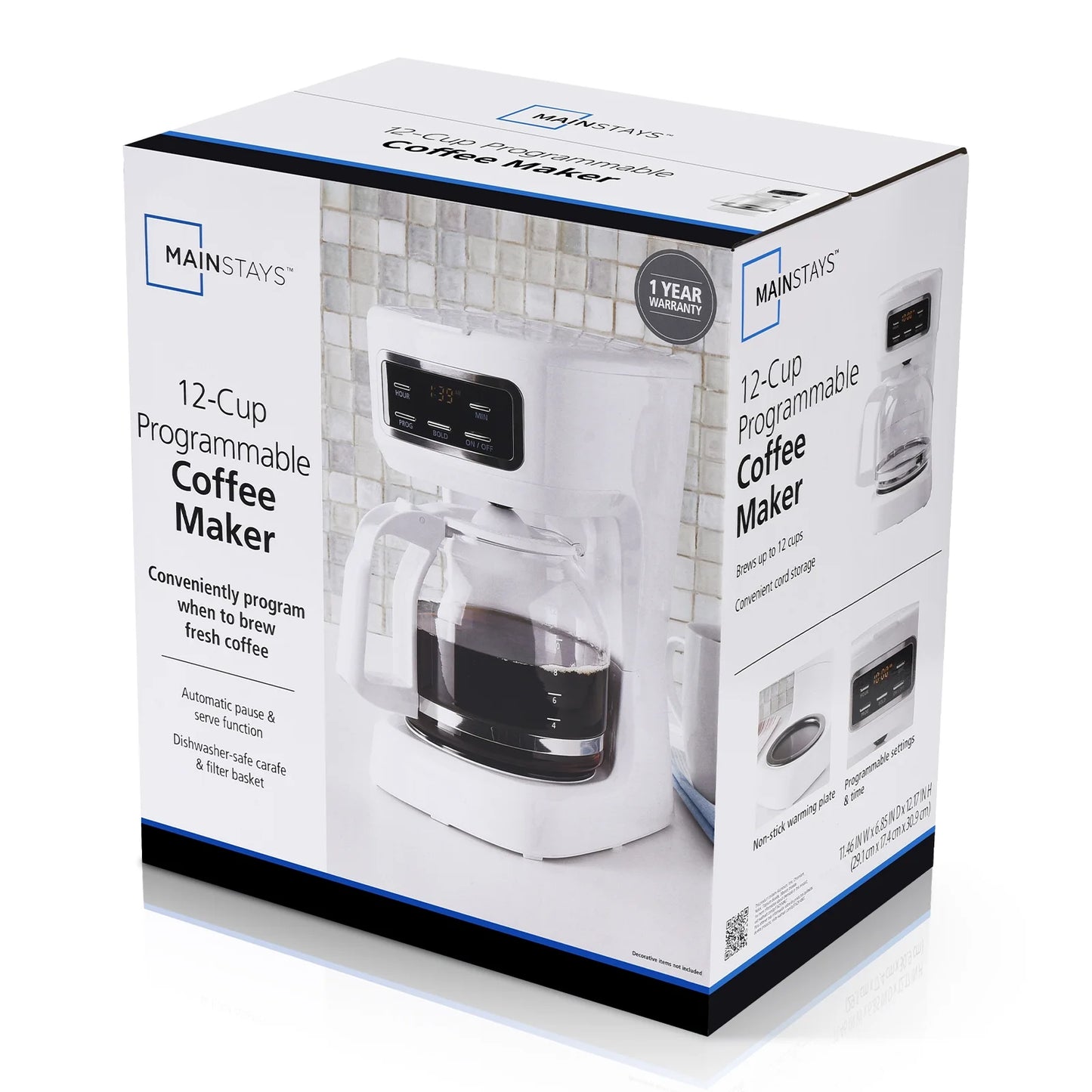 12 Cup Programmable Coffee Maker, 1.8 Liter Capacity, White