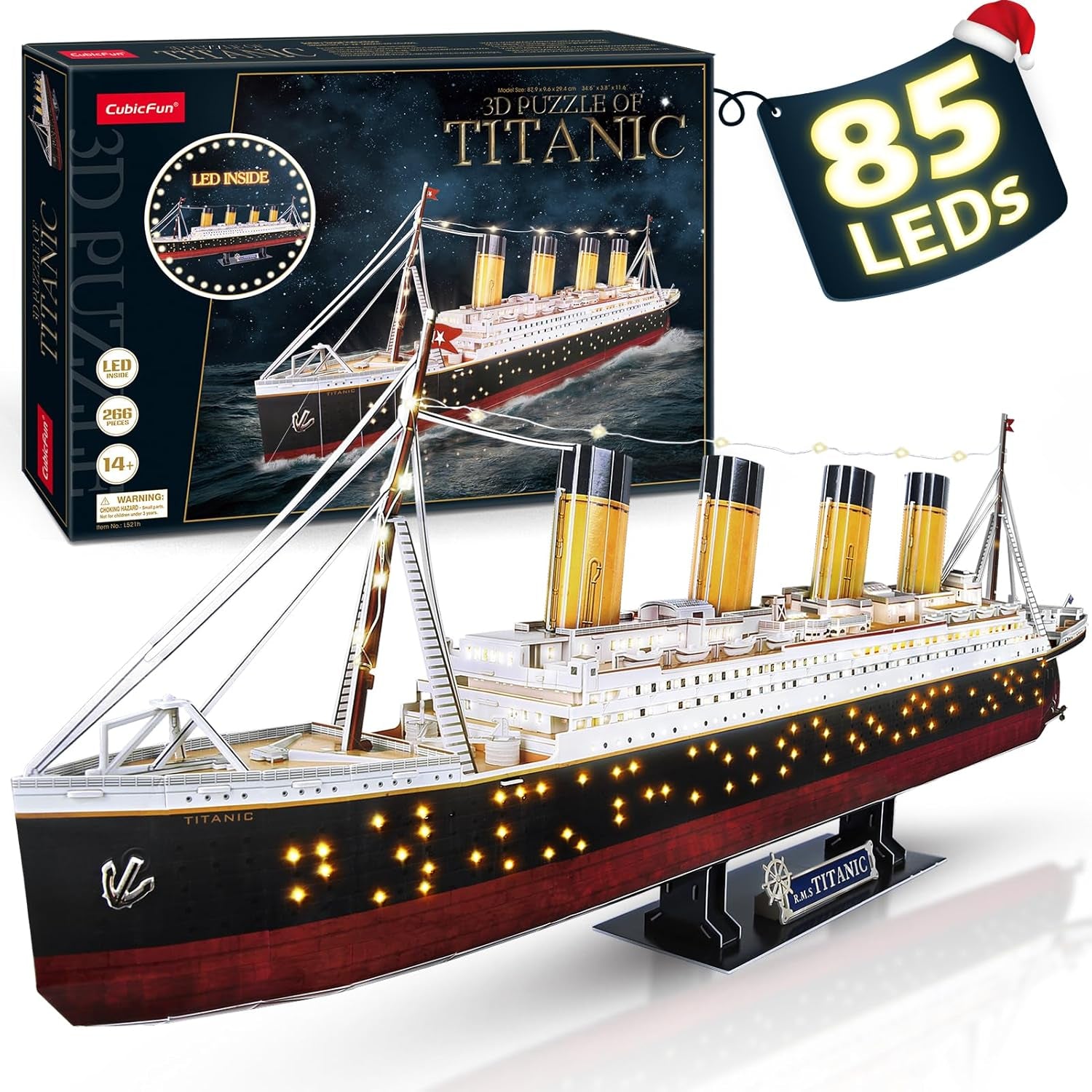 Titanic 3D LED Puzzles for Adults 88 CM 266 Pieces,Titanic Toys for Adults Teens, Home Decor Birthday Gifts Adults Easter Gifts Teacher Gifts