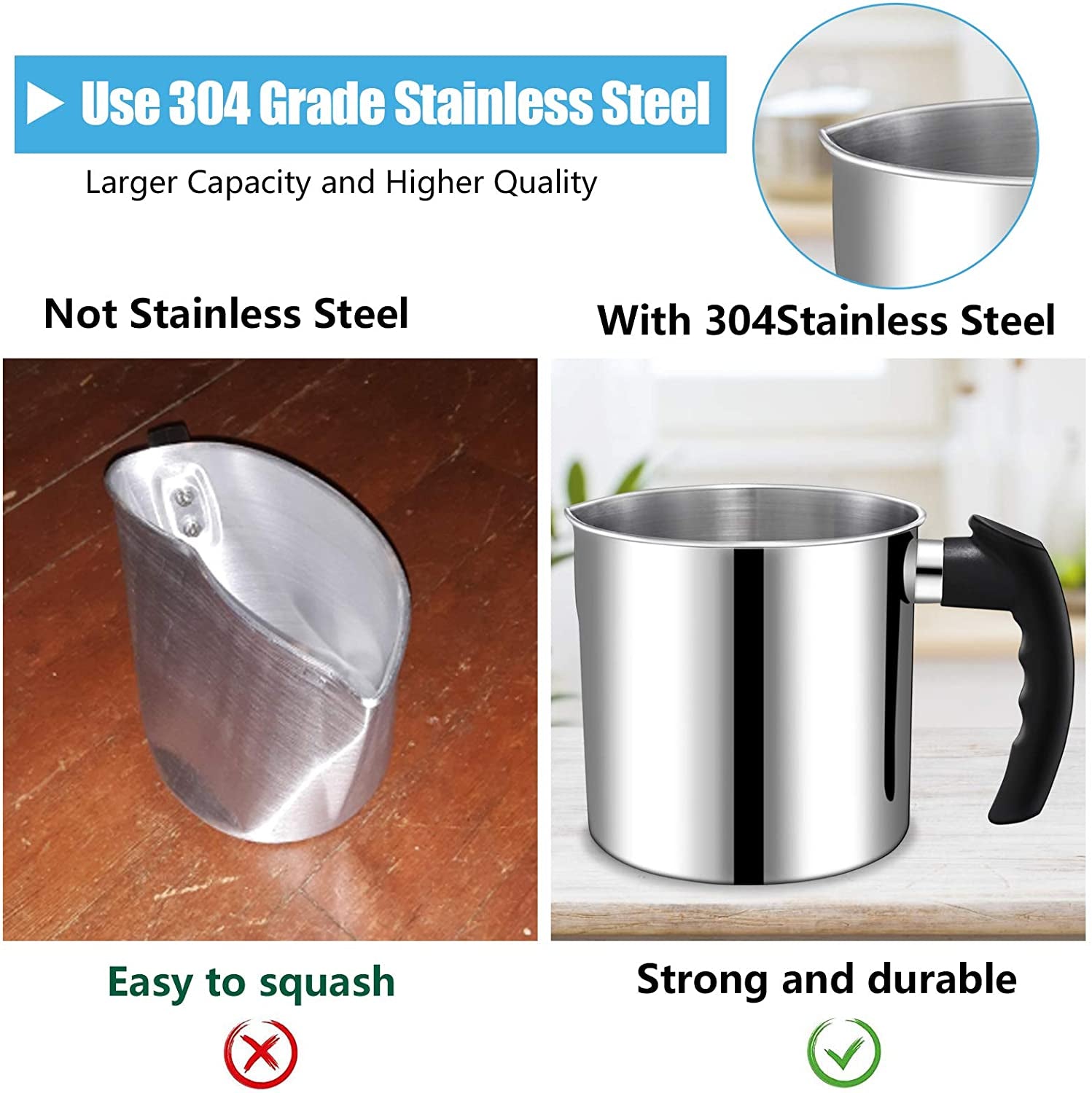 Candle Making Pouring Pot,  44Oz Double Boiler Wax Melting Pot, 1Pc Spoon, 304 Stainless Steel Candle Making Pitcher, Silver Color with Heat-Resistant Handle and Dripless Pouring Spout Design