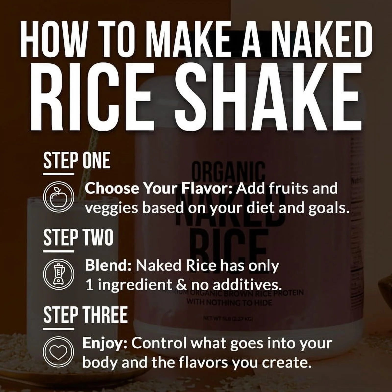 Naked Rice - Organic Brown Rice Protein Powder - Vegan Protein Powder - 5Lb Bulk, GMO Free, Gluten Free & Soy Free. Plant-Based Protein, No Artificial Ingredients - 76 Servings