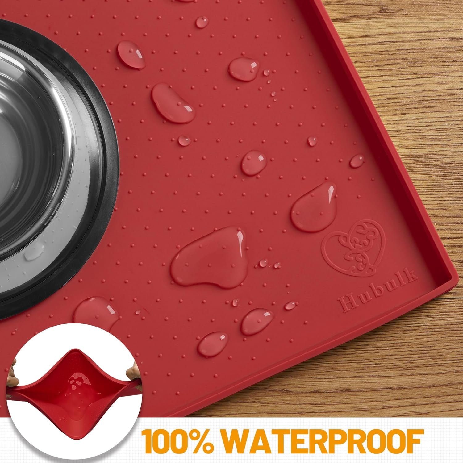 Dog Feeding Mat,100% Waterproof BPA Free Silicone Pet Food and Water Bowl Placemat,Dishwasher, High Raised Edge to Prevent Spills,Nonslip Tray to Stop Messes on Floor (19"X12"X0.5", Red)