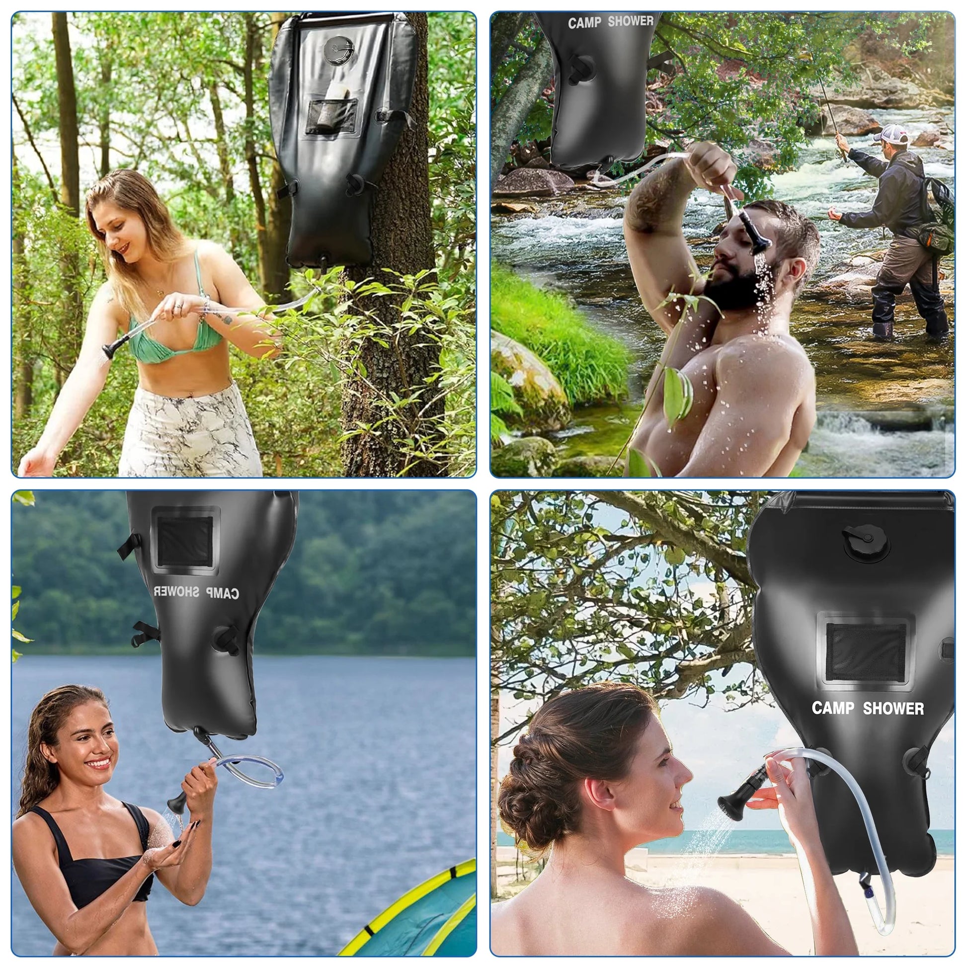 6.6 Gallons Portable Camping Shower Bag,  Solar Heating Shower Bag for Traveling Hiking Beach, Black