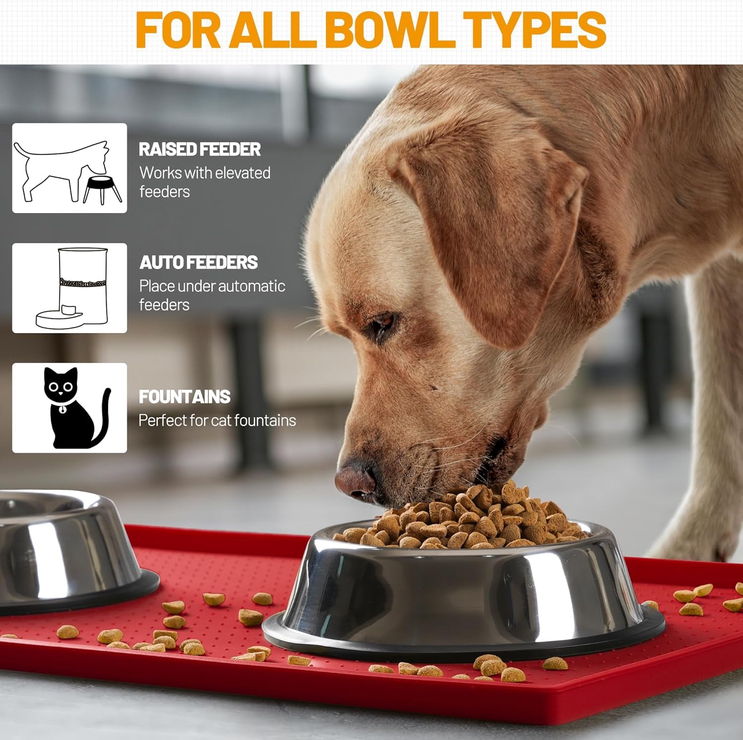 Dog Feeding Mat,100% Waterproof BPA Free Silicone Pet Food and Water Bowl Placemat,Dishwasher, High Raised Edge to Prevent Spills,Nonslip Tray to Stop Messes on Floor (19"X12"X0.5", Red)