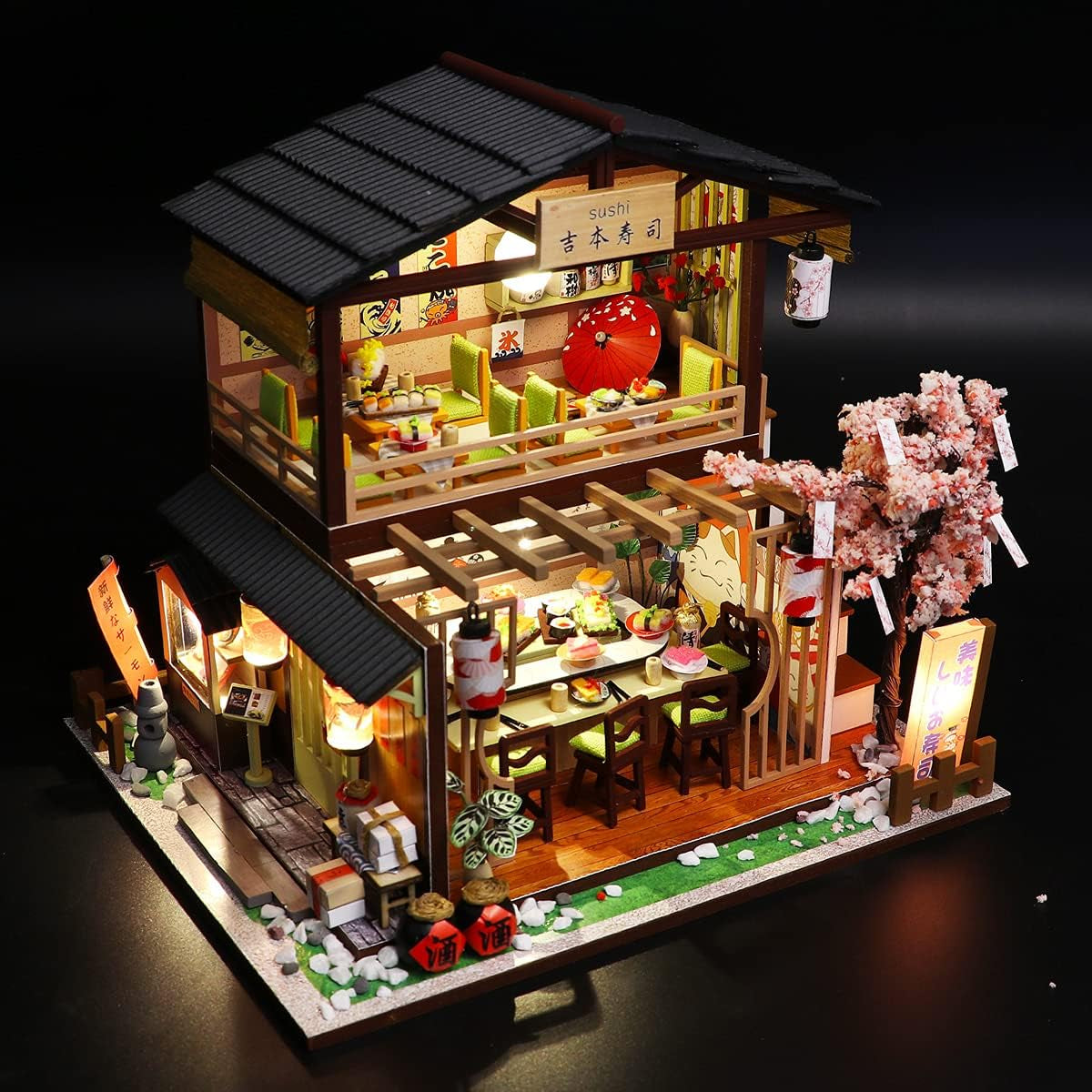 DIY Miniature Dollhouse Kit, Tiny House Kit with Furniture, Miniature House Kit 1:24 Scale Japanese Style Shop, Great Handmade Crafts Gift for Birthday Christmas Day