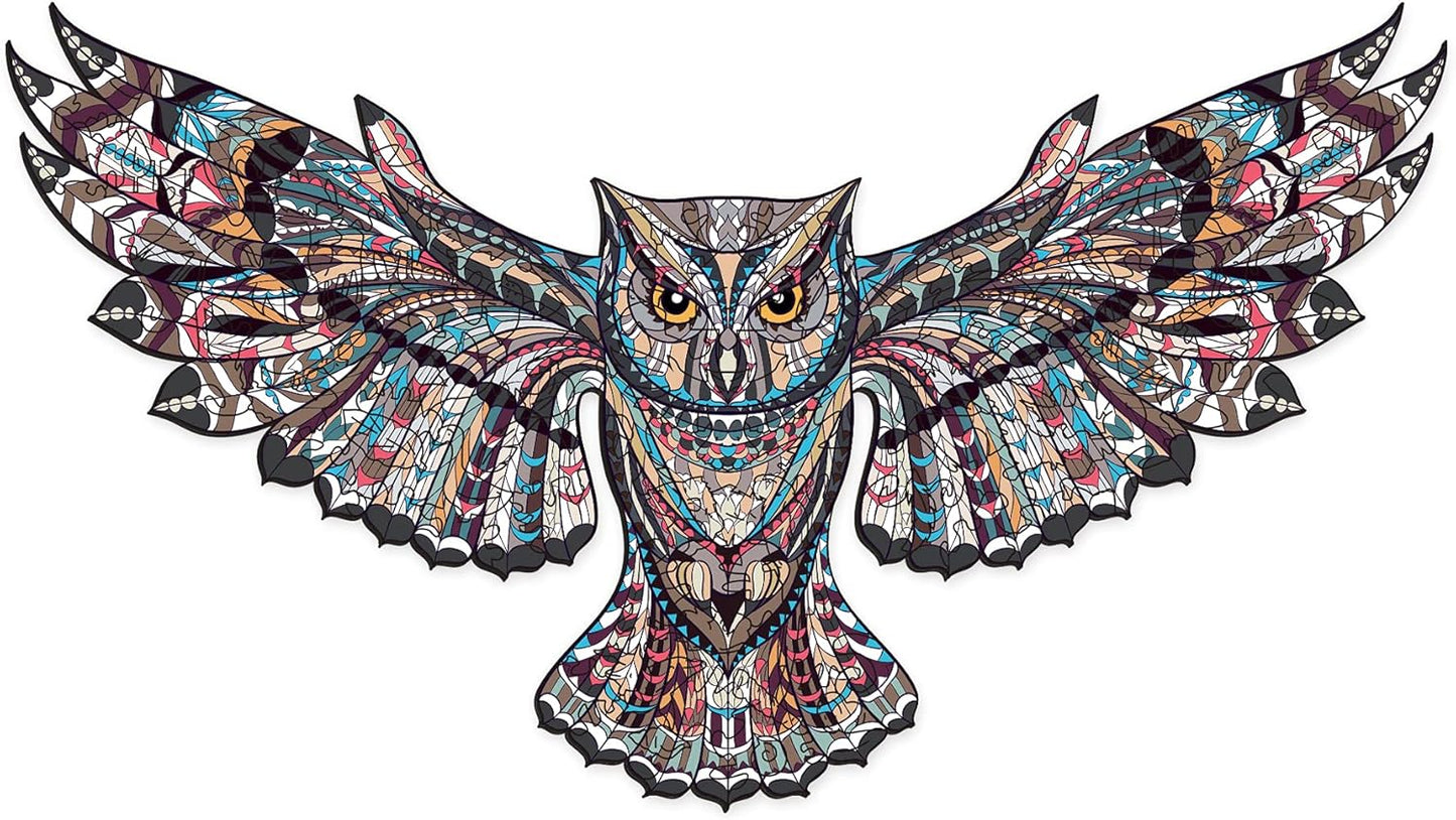 Wooden Jigsaw Puzzles for Adults, Beautiful Unique Family Owl Animal Shaped Puzzle 122 Pieces Best Gift for Adults and Kids, Small Size 9.84 × 5.51 in (25 × 14 Cm
