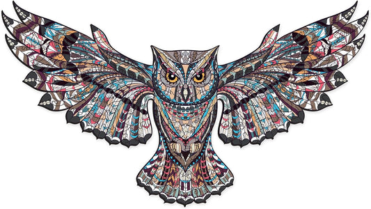 Wooden Jigsaw Puzzles for Adults, Beautiful Unique Family Owl Animal Shaped Puzzle 122 Pieces Best Gift for Adults and Kids, Small Size 9.84 × 5.51 in (25 × 14 Cm