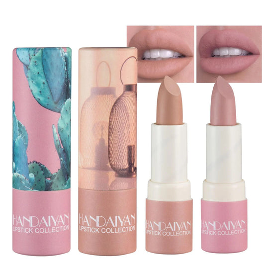 2 Colors Nude Matte Lipstick, Velvety Smooth Moisturizing Nude Paper Tube Vivid Lip Gloss Stain, Long Lasting Waterproof Non-Sticky Smudge-Proof Lipstick for Women Beauty Makeup