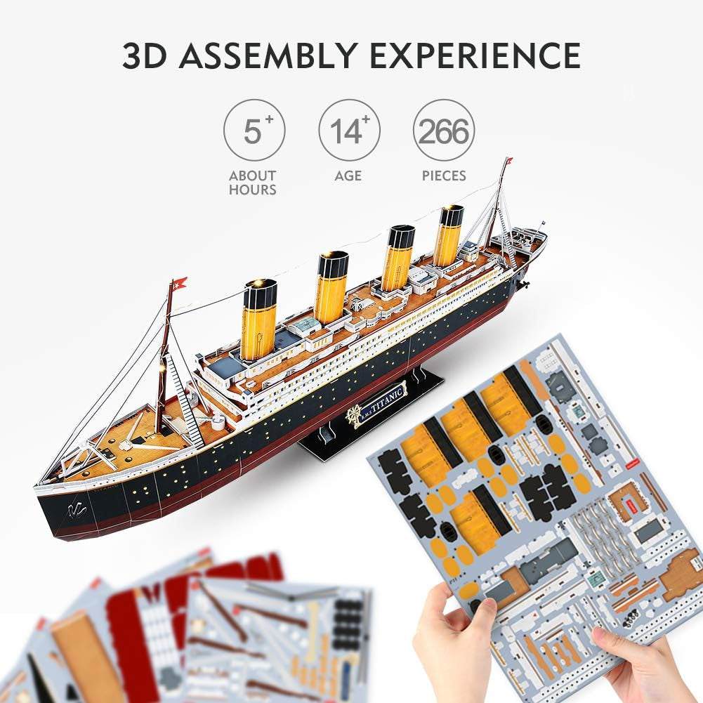 Titanic 3D LED Puzzles for Adults 88 CM 266 Pieces,Titanic Toys for Adults Teens, Home Decor Birthday Gifts Adults Easter Gifts Teacher Gifts