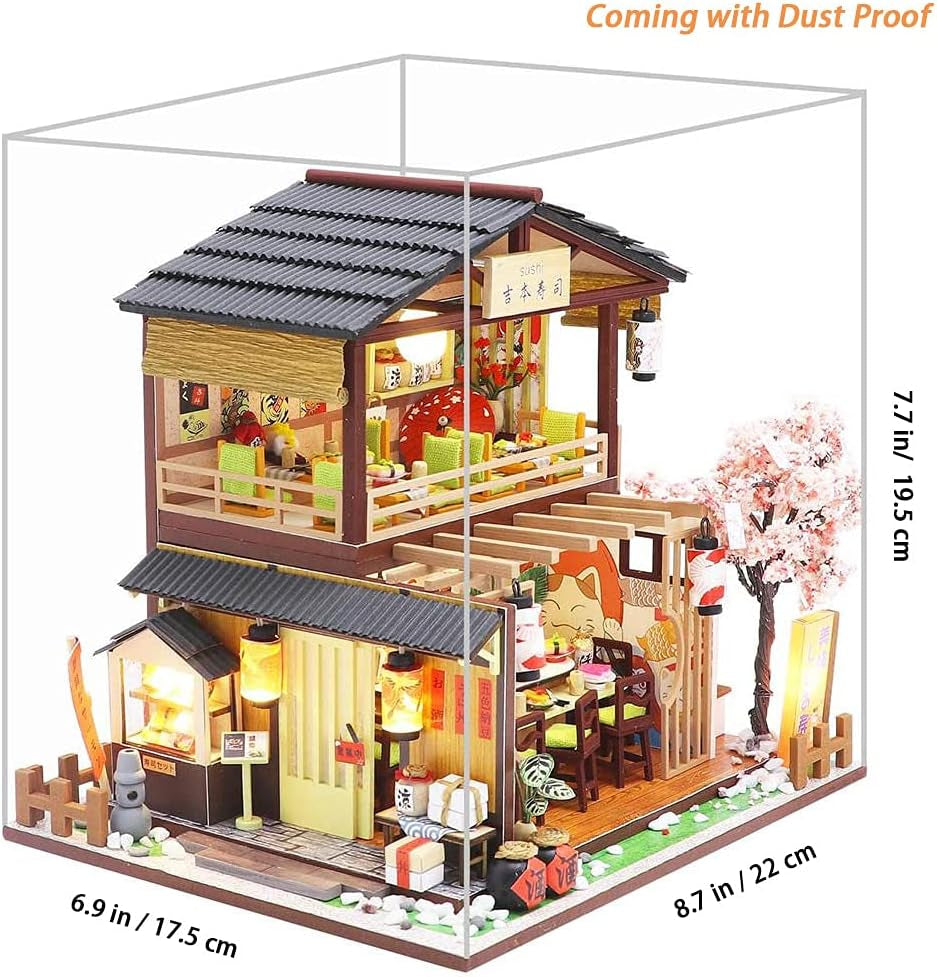 DIY Miniature Dollhouse Kit, Tiny House Kit with Furniture, Miniature House Kit 1:24 Scale Japanese Style Shop, Great Handmade Crafts Gift for Birthday Christmas Day