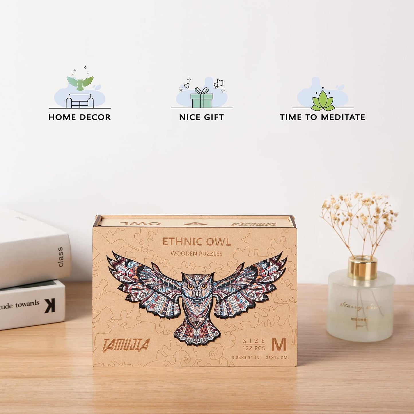 Wooden Jigsaw Puzzles for Adults, Beautiful Unique Family Owl Animal Shaped Puzzle 122 Pieces Best Gift for Adults and Kids, Small Size 9.84 × 5.51 in (25 × 14 Cm