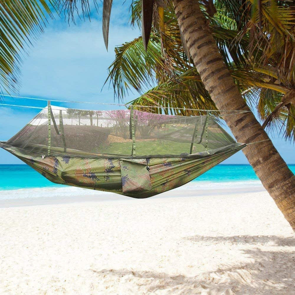 Camping Hammock with Net Netting, Single & Double Tree Hammock Net, Lightweight Nylon Portable Hammock for Backpacking, Camping, Travel, Beach, Yard Multi Color